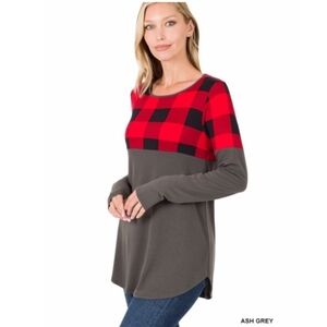 🍋Boutique🍋 Plaid Red and Gray Women's Top